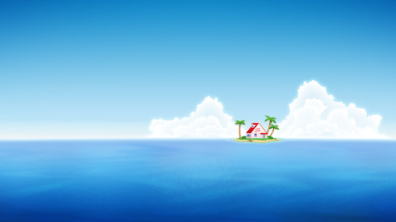 Island with House and Palm Trees