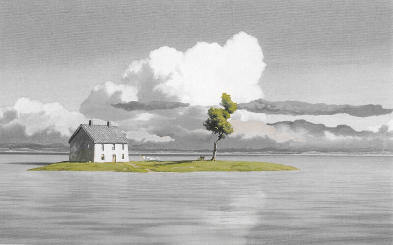 Island with house and tree