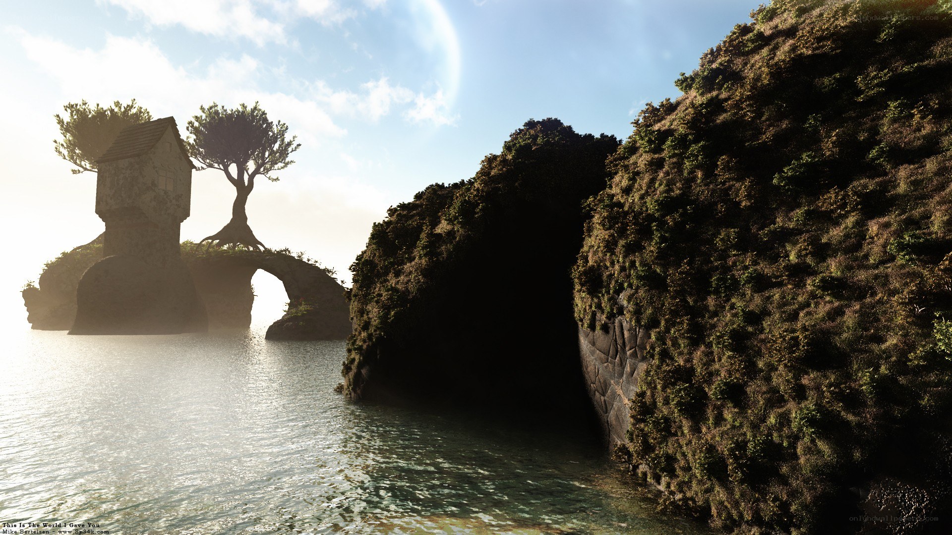Island with house and tree