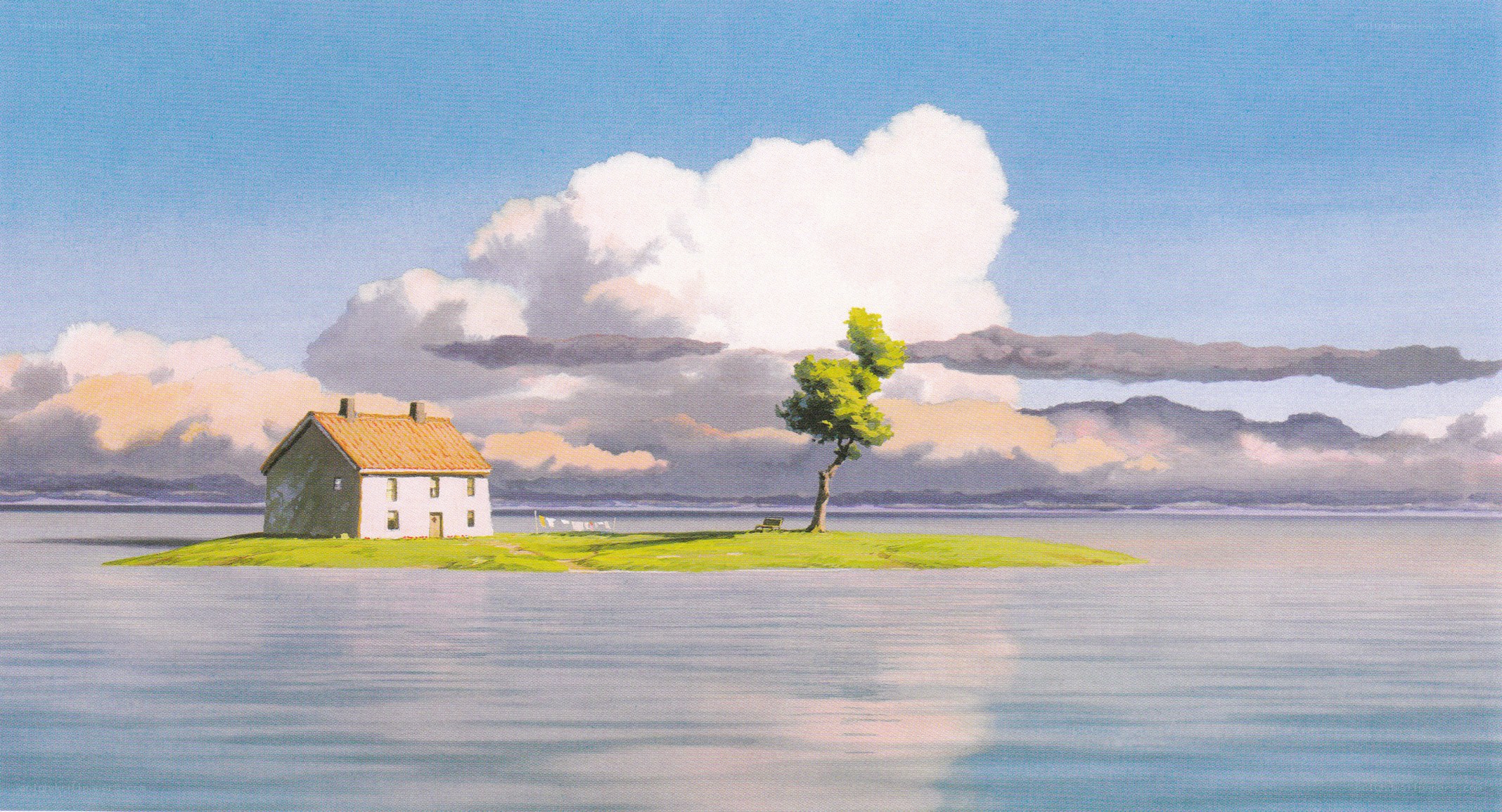 Island with house and tree