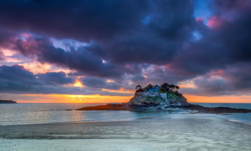 Island with House at Sunset