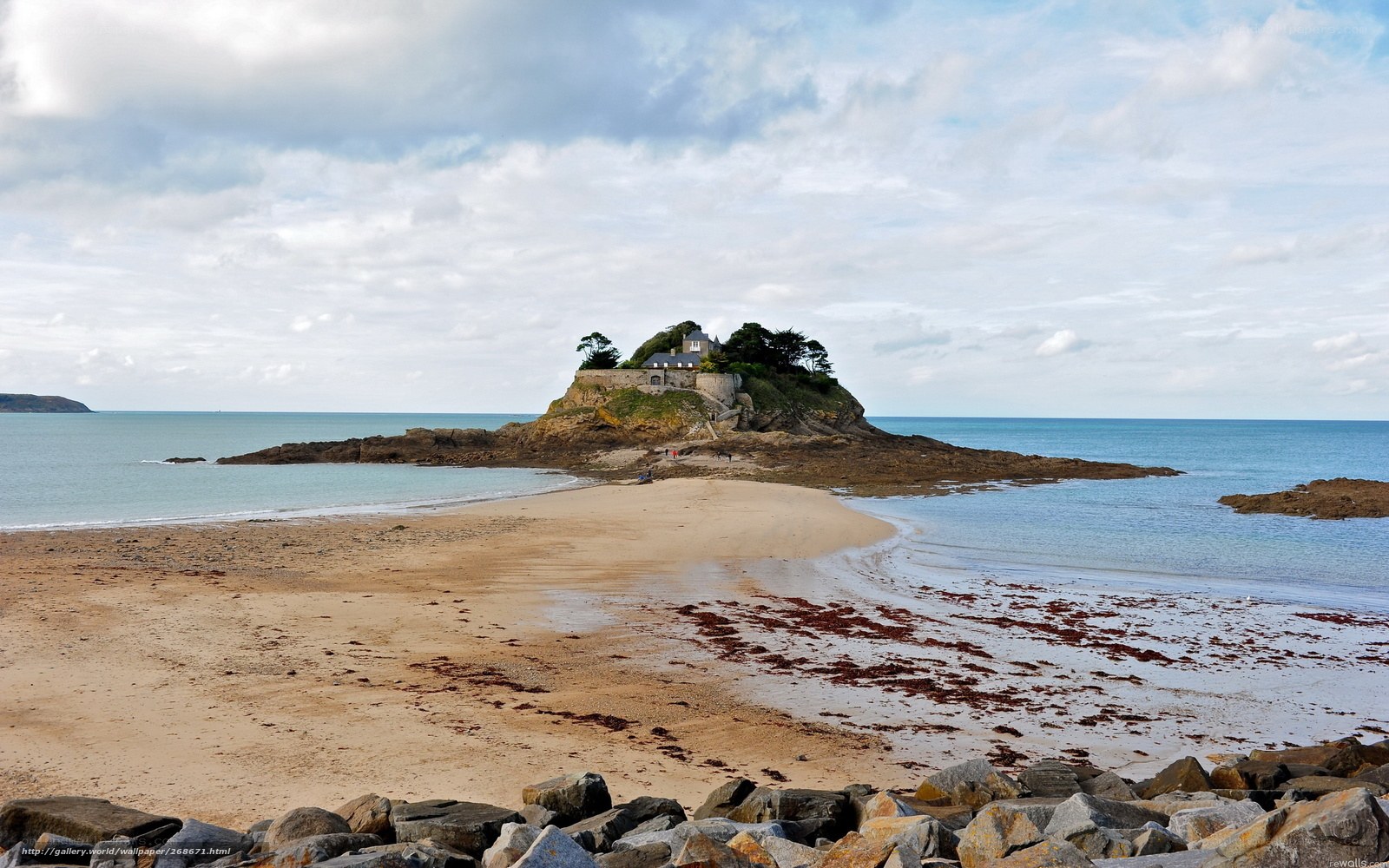 Island with house on beach