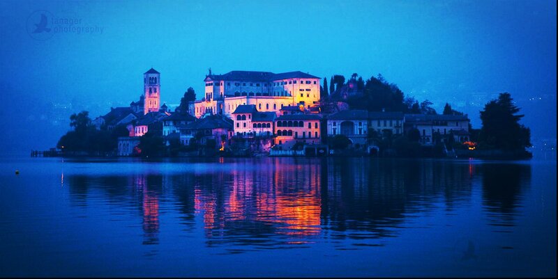 Island with Illuminated Buildings