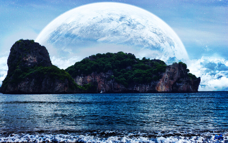Island with Large Moon