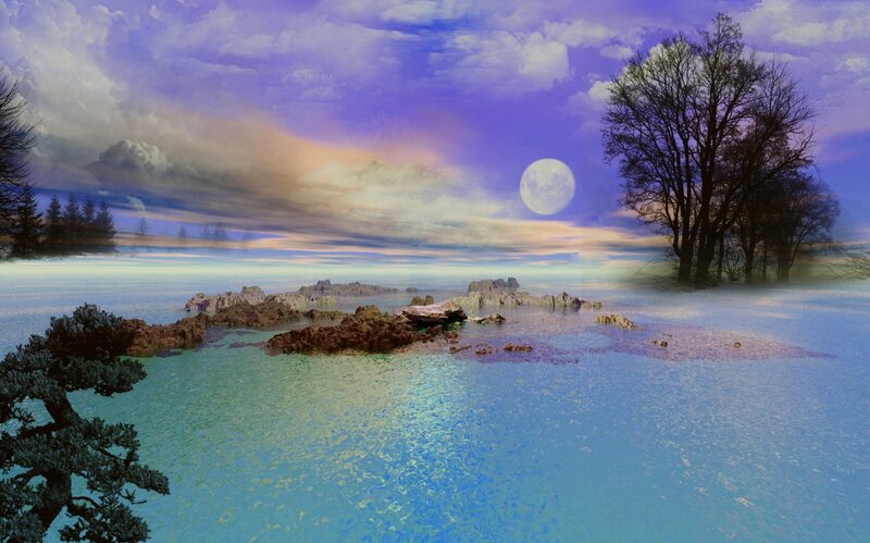 Island with Moonlit Sky