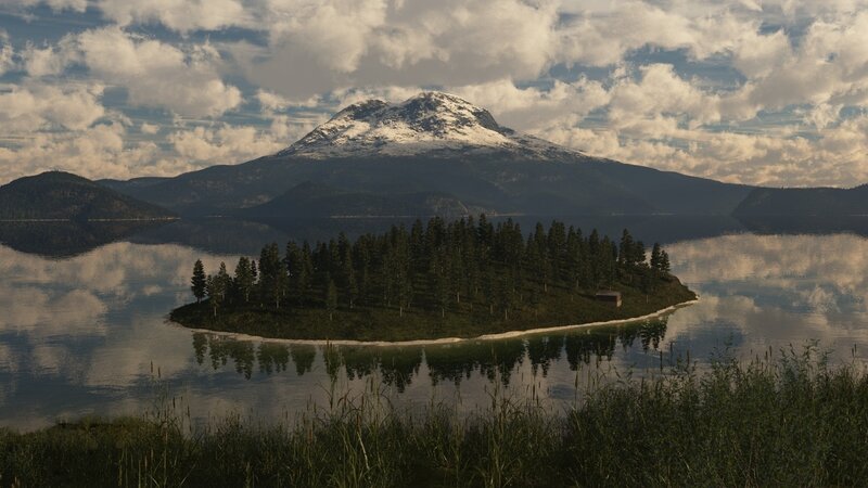 Island with mountain backdrop