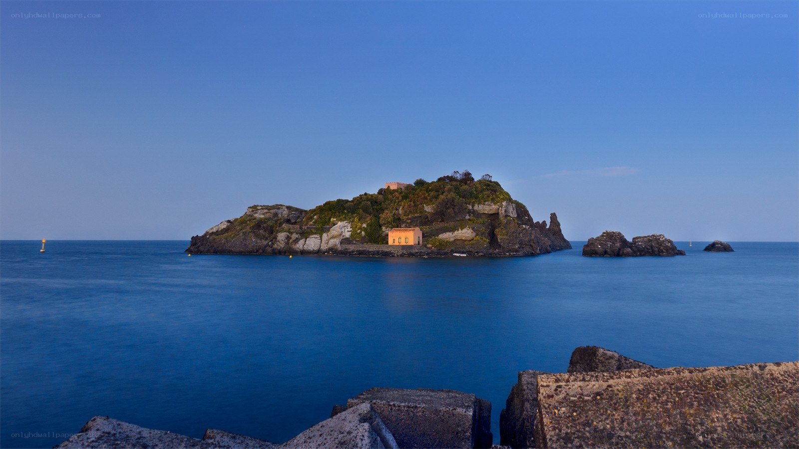 Island with orange building