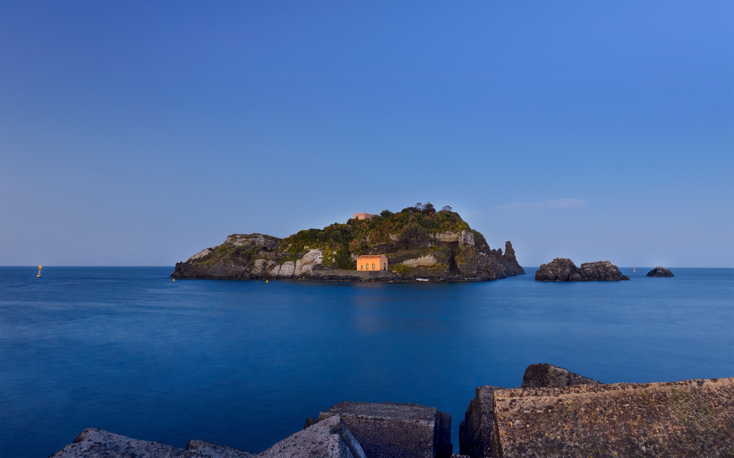 Island with orange building