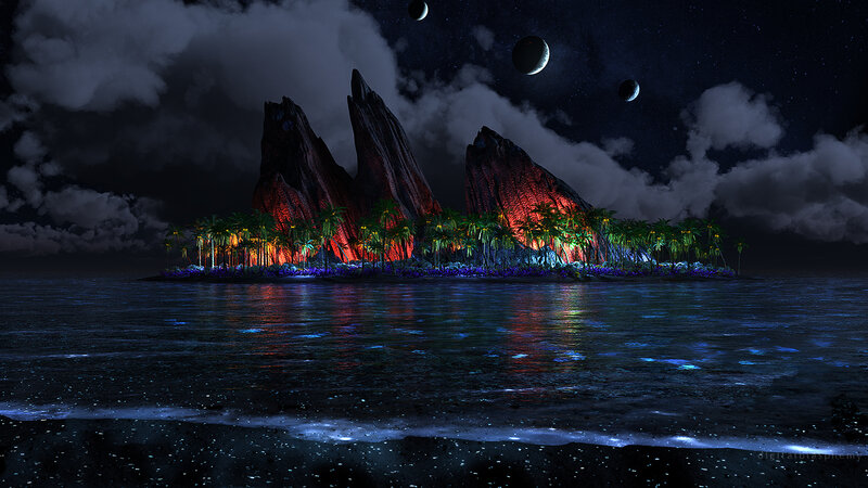 Island with Palm Trees — Black