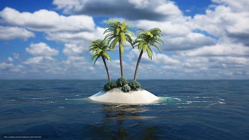 Island with Palm Trees — Blue, Serene, Afternoon, 3d Render