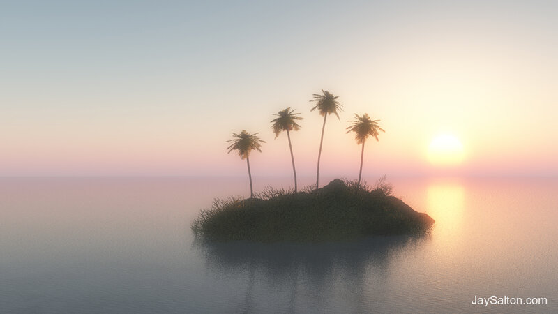 Island with Palm Trees — Blue, Serene, Sunset