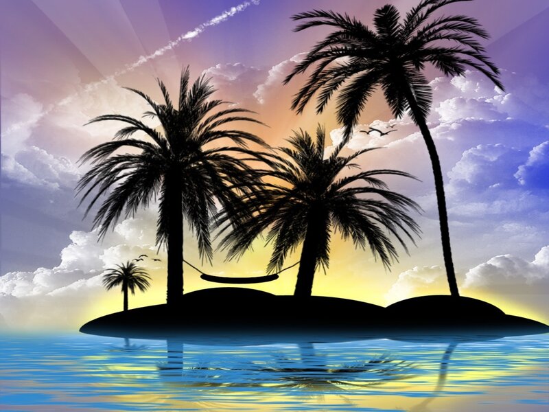 Island with Palm Trees — Blue, Serene