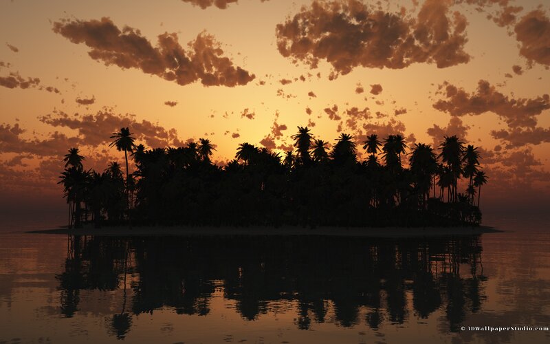 Island with Palm Trees — Orange, Serene, Sunset
