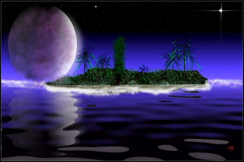 Island with Palm Trees — Purple, Serene