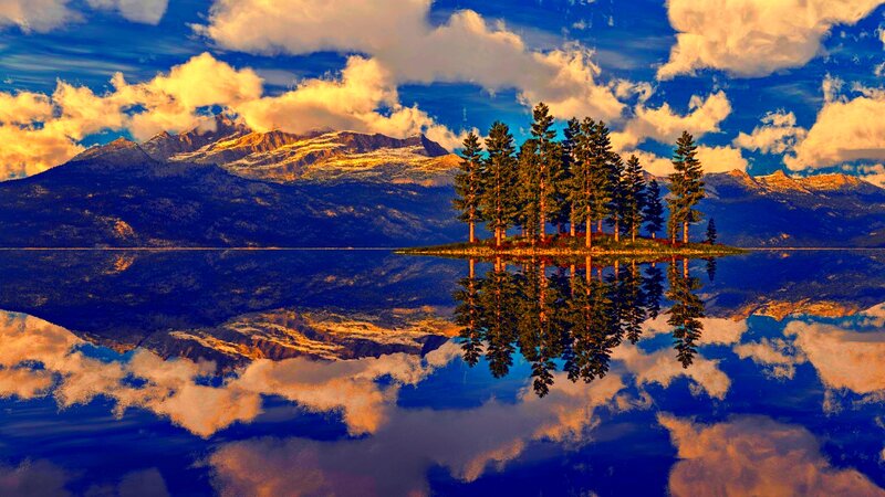 Island with Pine Trees — Blue