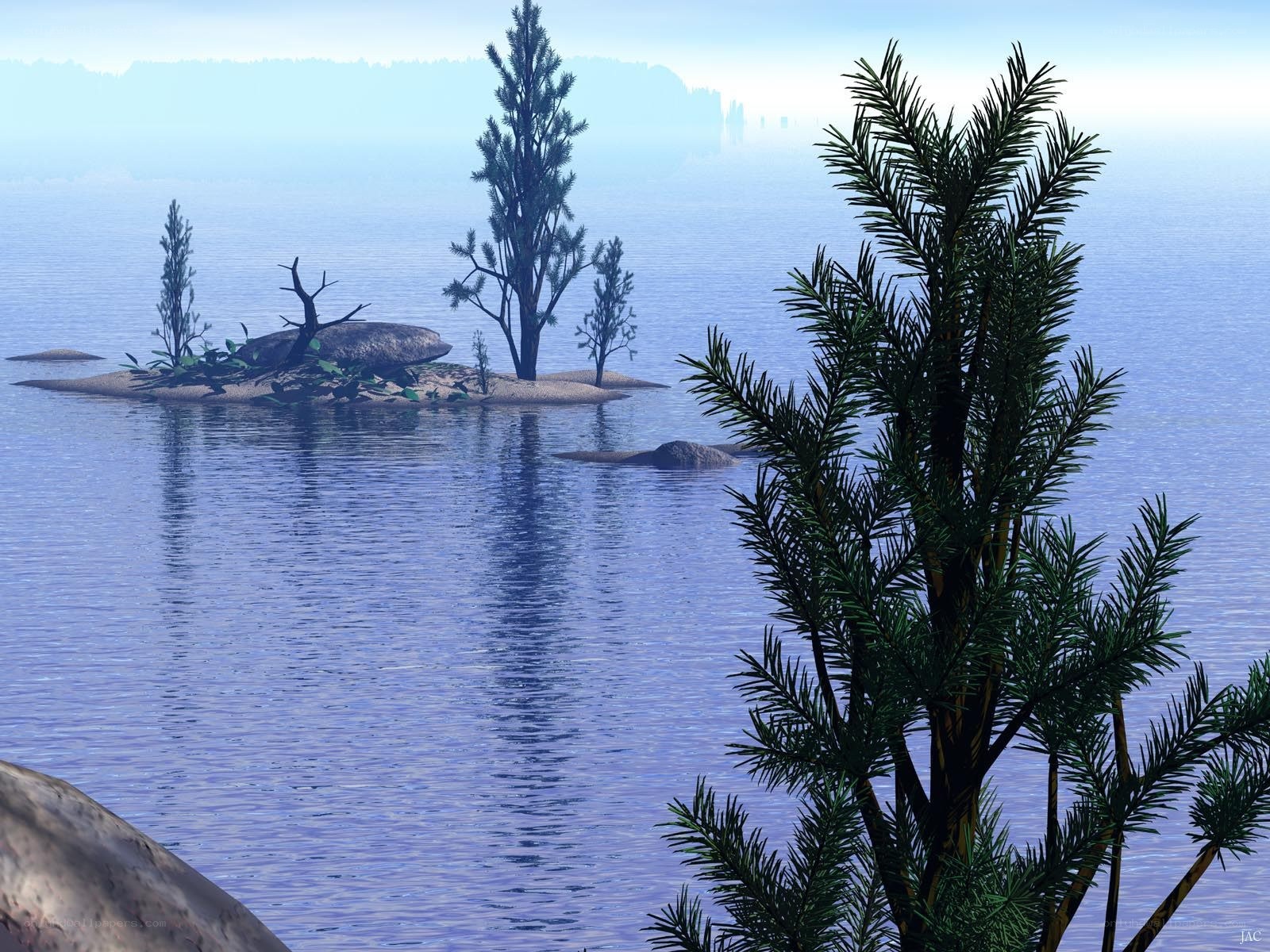 Island with pine trees