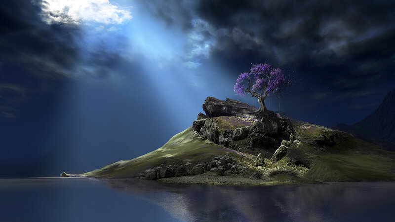 Island with purple tree