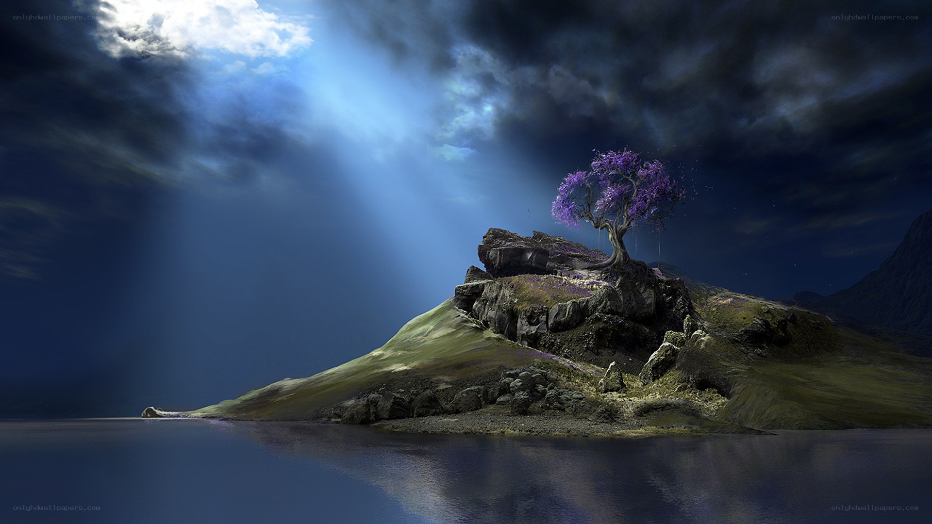 Island with purple tree
