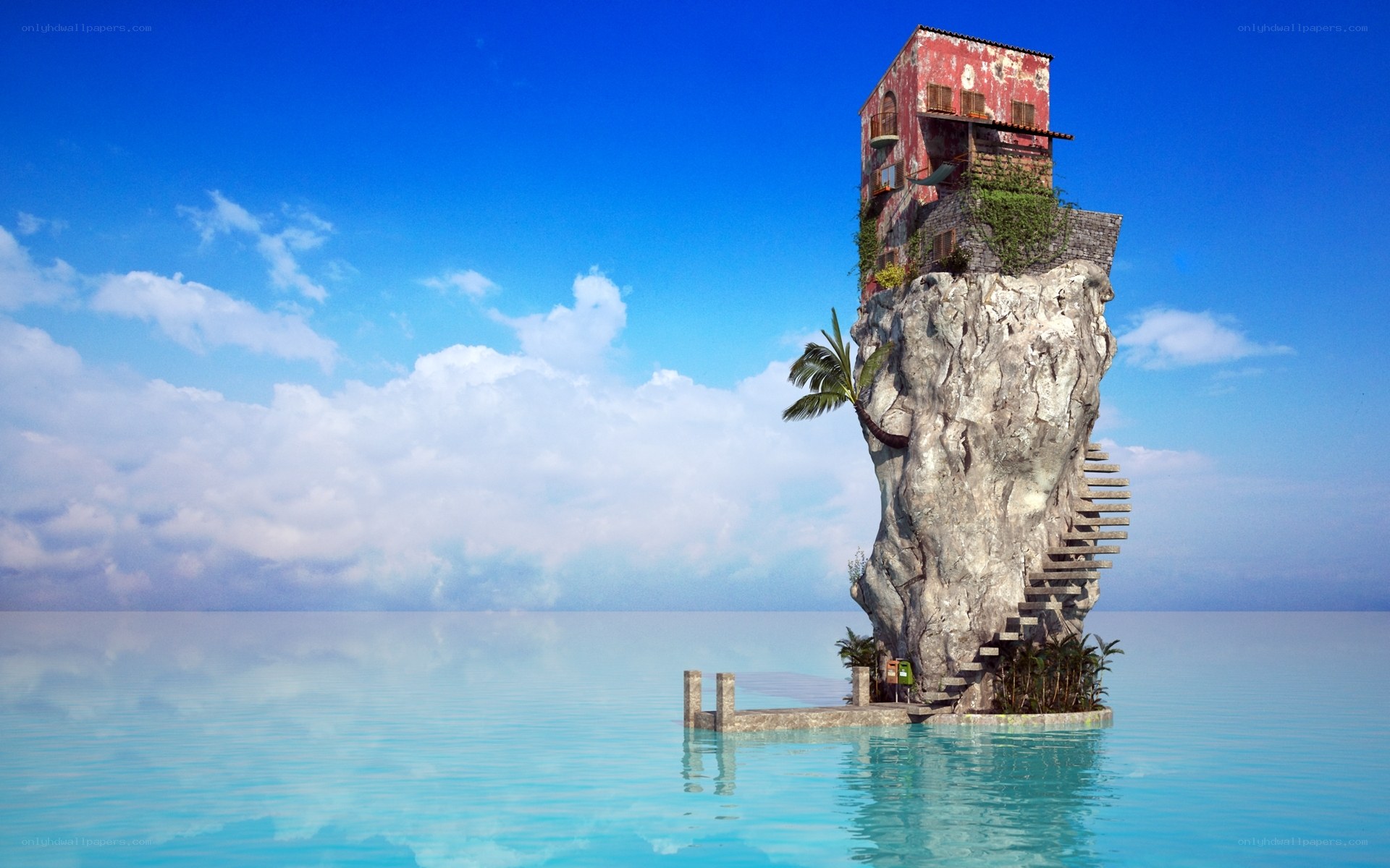 Island with red house