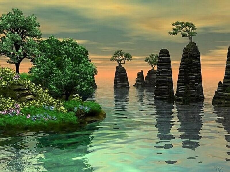 Island with rock pillars