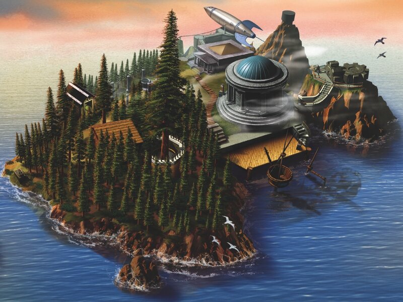 Island with rocket and observatory