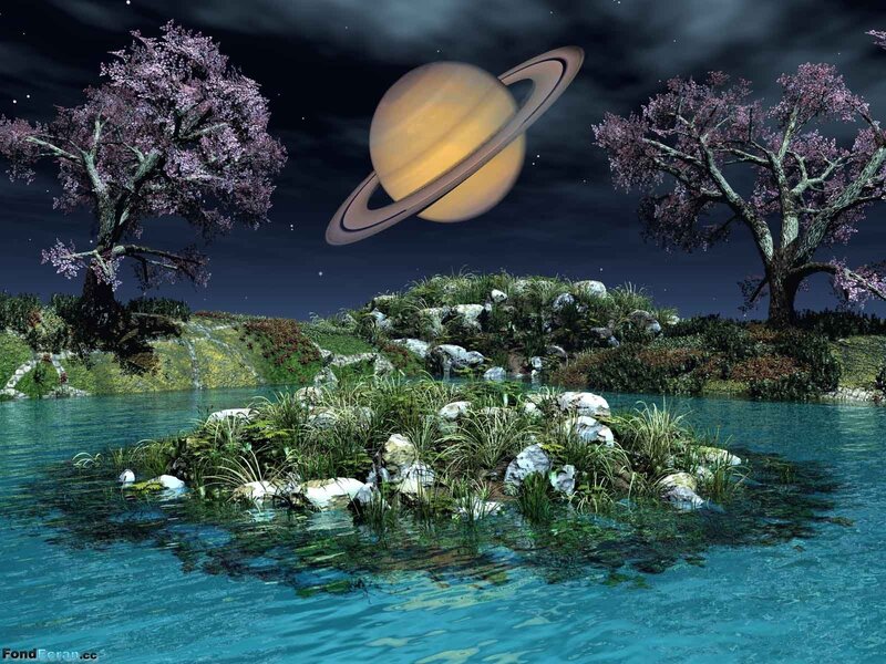 Island with Saturn in Sky