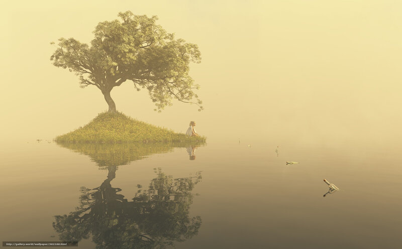Island with tree and person