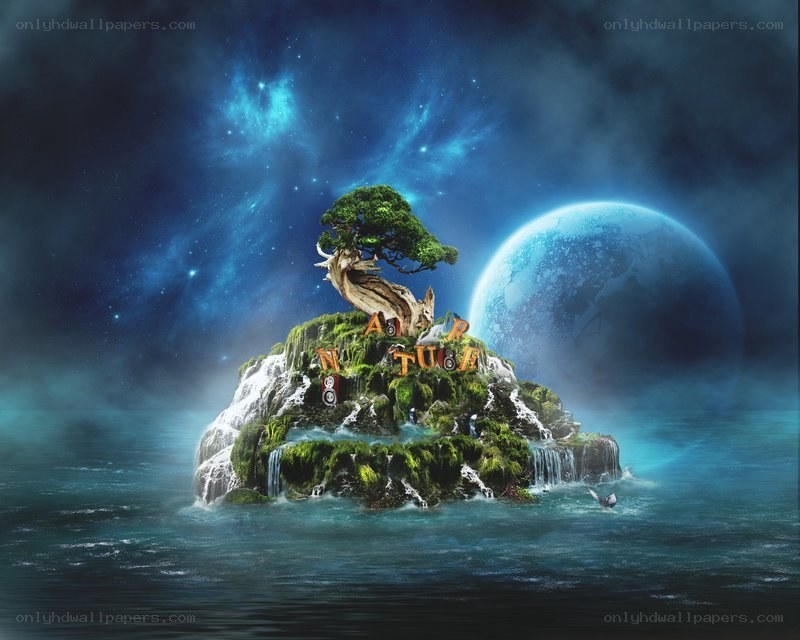 Island with tree and planet
