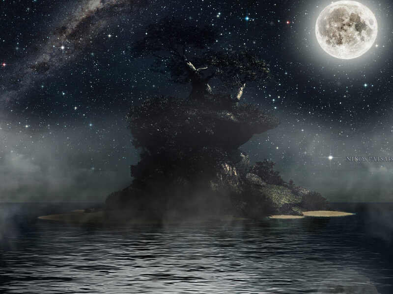 Island with Tree at Night