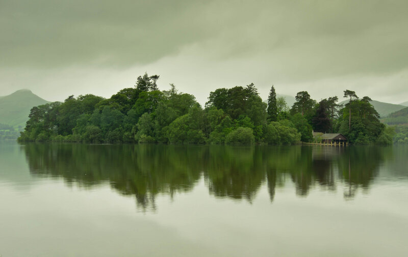 Island with Trees and Cabin