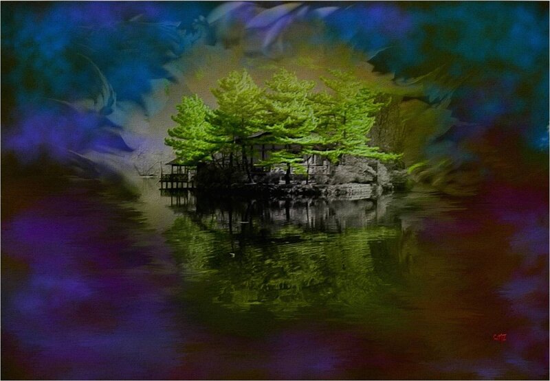 Island with Trees and Pavilion