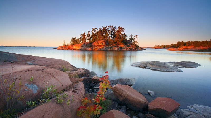 Island with Trees and Rocks — Blue, Serene