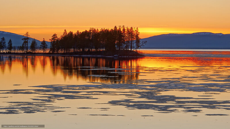 Island with Trees at Sunset — Orange