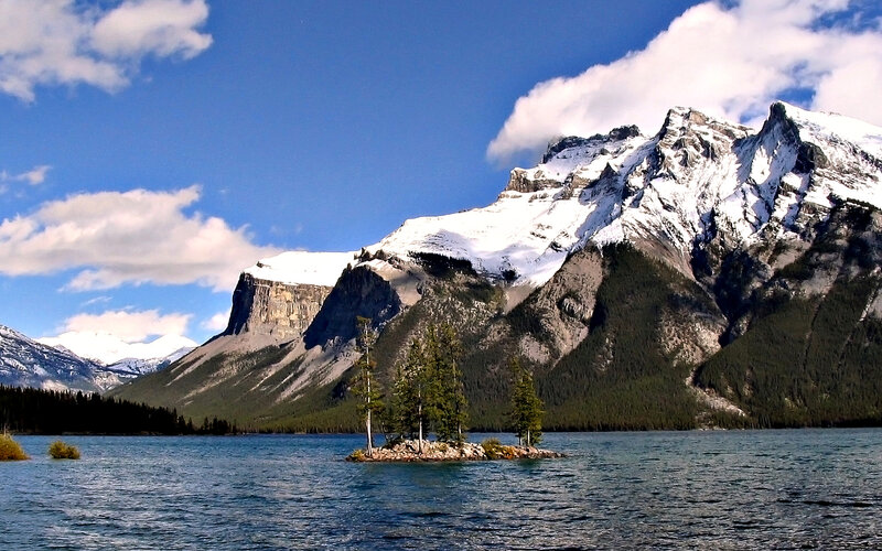 Island with Trees in Lake — Blue, Serene