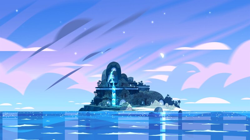 Island with Waterfall — Blue, Serene
