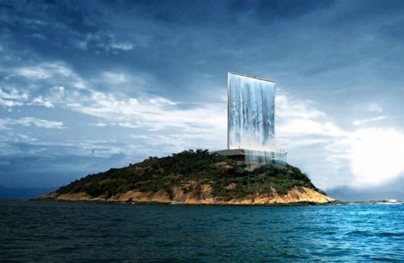 Island with waterfall structure