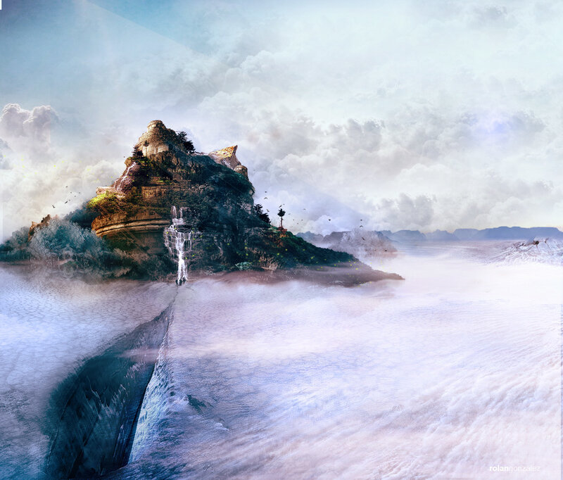 Island with Waterfall — White