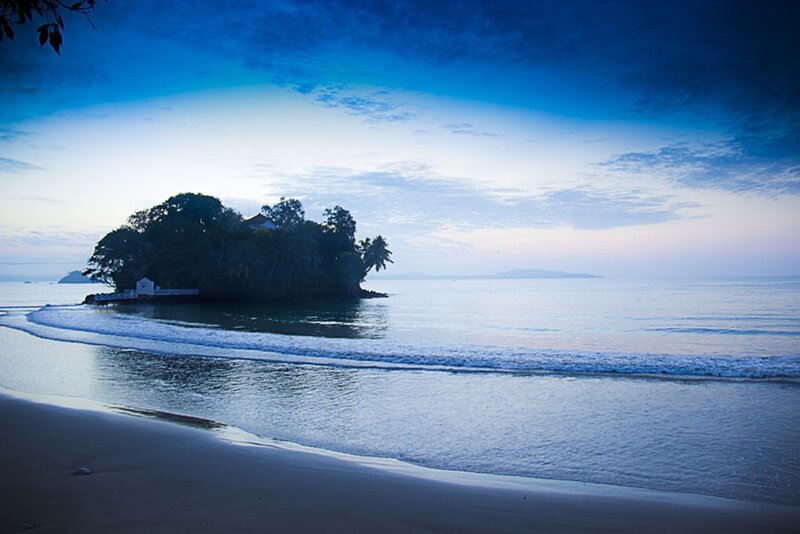 Island with White Building — Blue, Serene