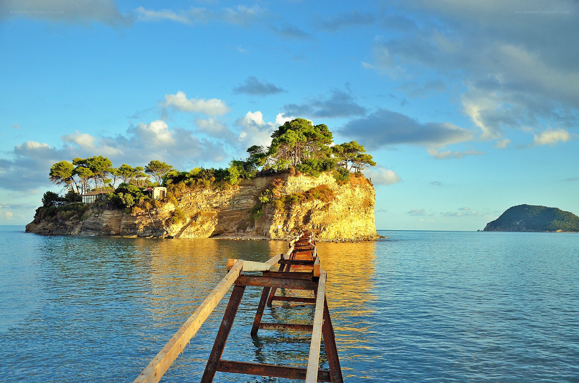 Island with wooden pier