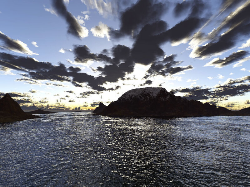 Islands at sunset with cloudy sky