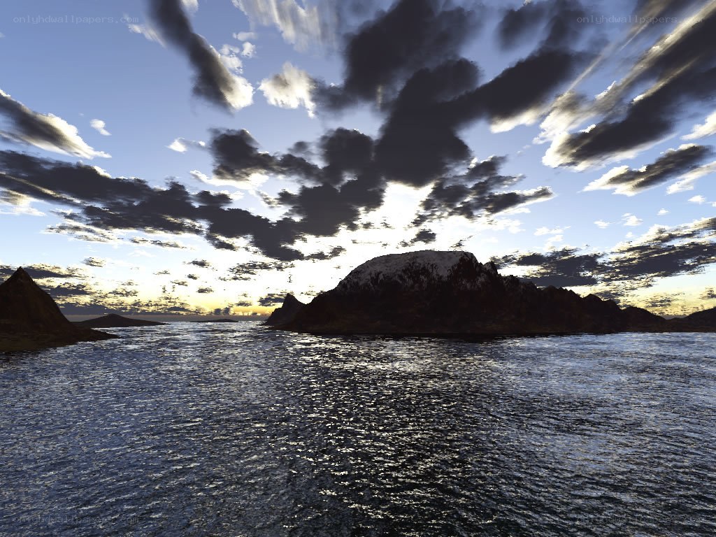 Islands at sunset with cloudy sky