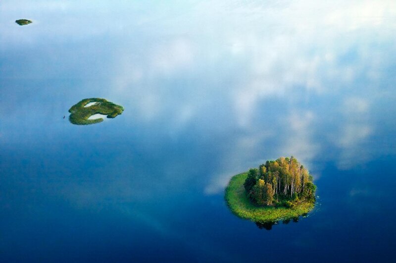 Islands in a calm lake