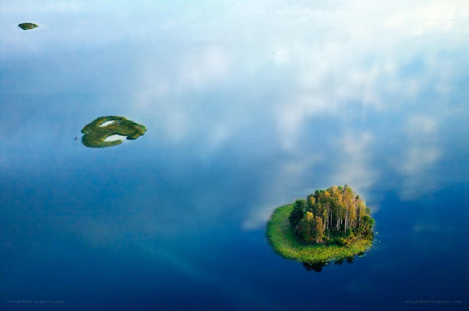 Islands in a calm lake