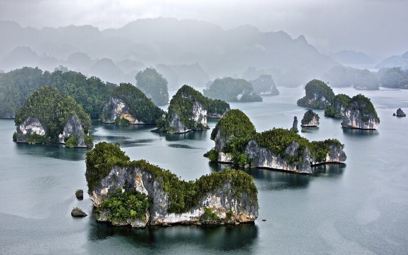 Islands in a misty bay