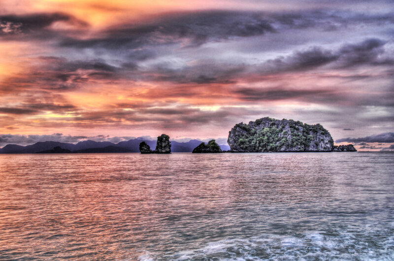 Islands in Ocean at Sunset