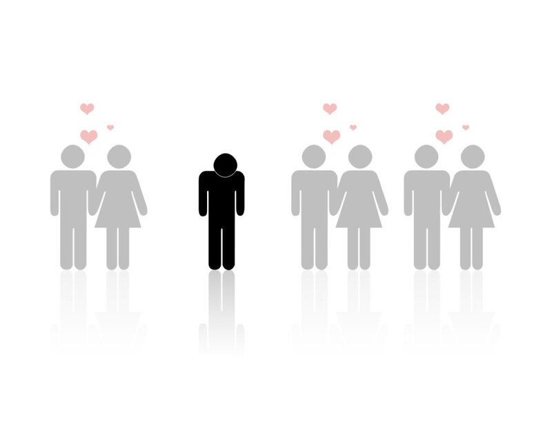 isolated figure among couples