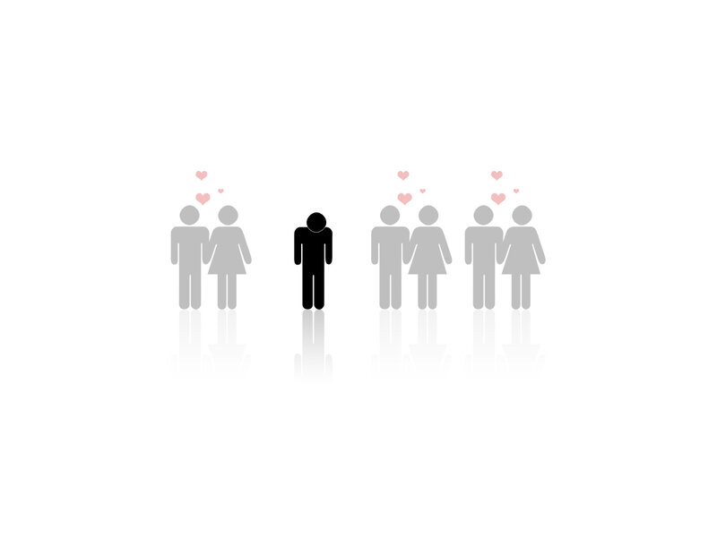 Isolated Figure Among Couples — White
