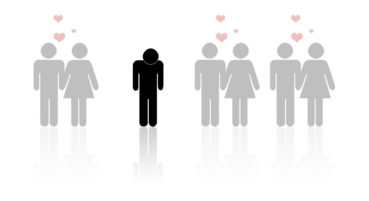 isolated person among couples