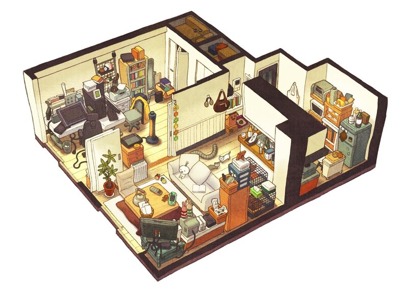 Isometric Apartment Interior — Beige