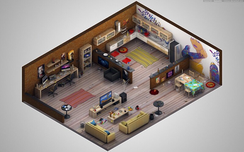 Isometric Apartment Interior — Brown